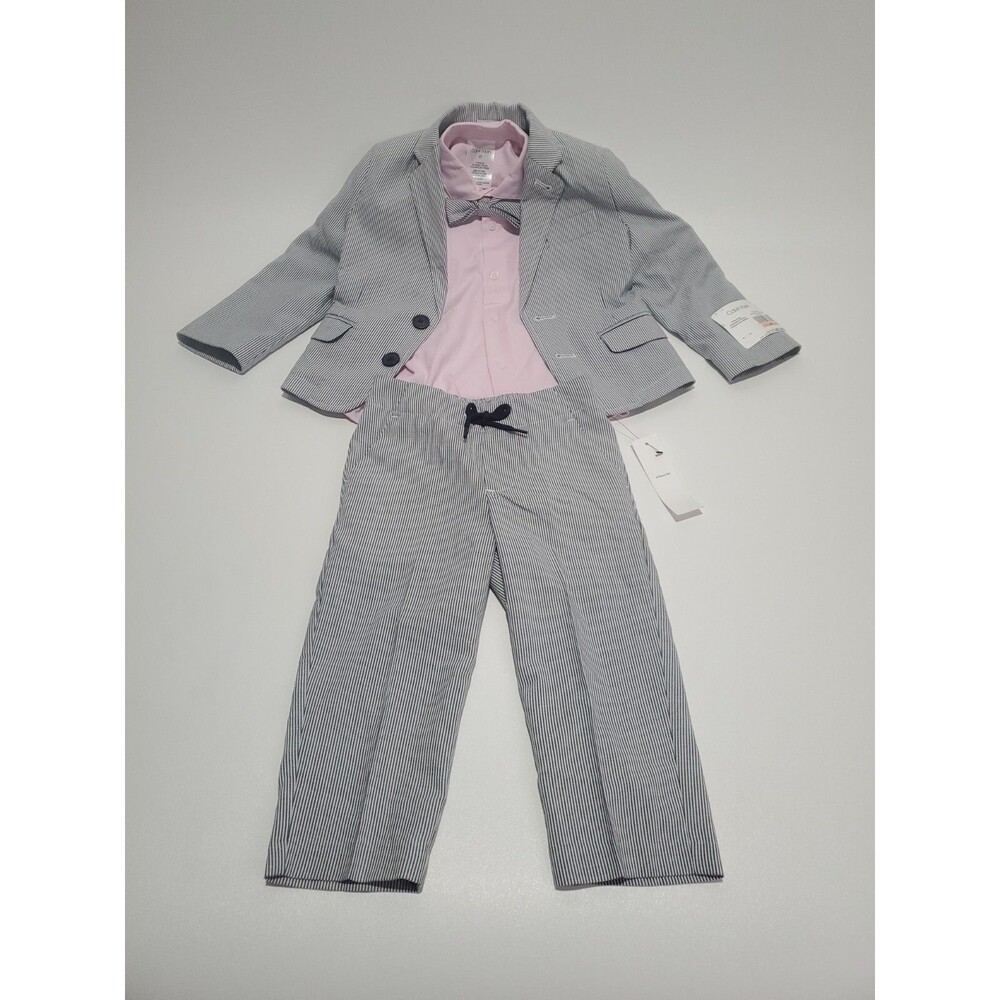 Calvin Klein Boy's 4 Piece Suit, Stripes, Bowtie, 2T